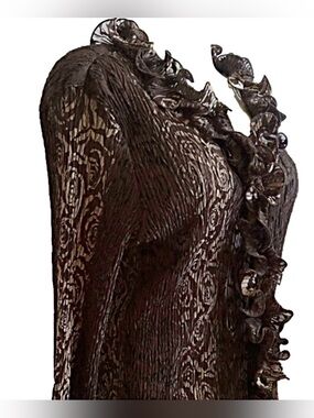 AMANDA Collection Ruffled Brown Textured Blouse